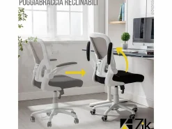 Silla De Oficina|Silla de escritorio reclinable giratoria ergonómica de oficina con reposabrazos, ajustable en tela, - ZIK