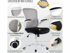 Silla De Oficina|Silla de escritorio reclinable giratoria ergonómica de oficina con reposabrazos, ajustable en tela, - ZIK