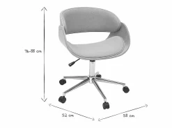 Silla de escritorio tejido claro y madera clara con ruedas BENT^Miliboo