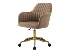 Vente-unique Silla De Escritorio|Silla de escritorio terciopelo y dorado altura ajustable - ELEANA