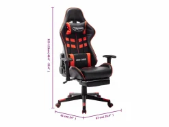 vidaxl Silla de gaming con reposapiés cuero sintético negro y Rojo Best
