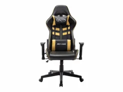 vidaxl Silla de gaming de cuero sintético negro y Dorado