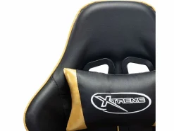 vidaxl Silla de gaming de cuero sintético negro y Dorado