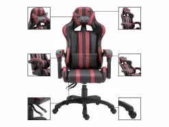 vidaxl Silla de gaming de cuero sintético color vino tinto Rojo Clearance