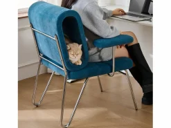 Merax Silla de oficina - 77 x 70 x 89 cm - con cama para gatos integrada - reposabrazos reemplazables - Madera + Acero - Azul