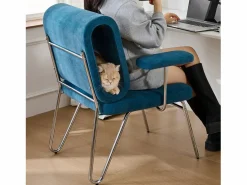 Merax Silla de oficina - 77 x 70 x 89 cm - con cama para gatos integrada - reposabrazos reemplazables - Madera + Acero - Azul
