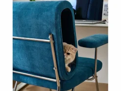 Merax Silla de oficina - 77 x 70 x 89 cm - con cama para gatos integrada - reposabrazos reemplazables - Madera + Acero - Azul