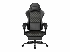 Hauss Spole Silla de oficina con masaje y reposapiés - Silla gaming de piel sintética - Gris Negro Discount