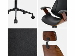 Silla de oficina con ruedas, madera curvada y acabado en polipiel^Sweeek
