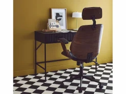 Silla de oficina con ruedas, madera curvada y acabado en polipiel^Sweeek