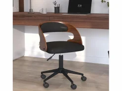 Rendez-Vous Déco Silla de oficina con ruedas en madera oscura y PU - Louis Negro New