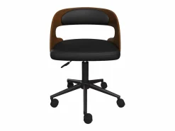 Rendez-Vous Déco Silla de oficina con ruedas en madera oscura y PU - Louis Negro New