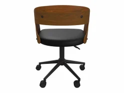 Rendez-Vous Déco Silla de oficina con ruedas en madera oscura y PU - Louis Negro New