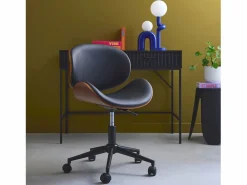 Sweeek Silla De Oficina|Silla de oficina con ruedas, madera curvada y acabado en polipiel