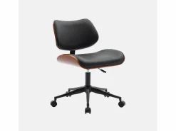 Silla de oficina con ruedas, madera curvada y acabado en polipiel^Sweeek Outlet
