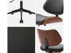 Silla de oficina con ruedas, madera curvada y acabado en polipiel^Sweeek Outlet