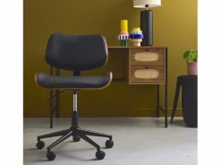 Silla de oficina con ruedas, madera curvada y acabado en polipiel^Sweeek Outlet