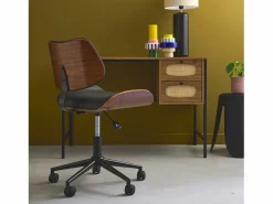 Silla de oficina con ruedas, madera curvada y acabado en polipiel^Sweeek Outlet