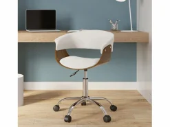 Silla de oficina con ruedas en madera y PU - Basile^Rendez-Vous Déco Outlet