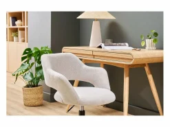 Miliboo Silla de oficina con ruedas de diseño en tela de terciopelo y metal negro JESSY Beige Best