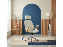 Sweeek Silla De Oficina|Silla de oficina con ruedas, madera curvada y acabado en polipiel