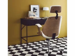 Sweeek Silla De Oficina|Silla de oficina con ruedas, madera curvada y acabado en polipiel