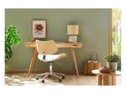 Silla de oficina de diseño con ruedas de color , roble claro y metal MALMO^Miliboo
