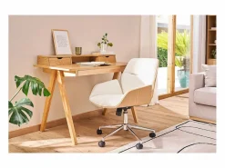 Silla de oficina de diseño negra con ruedas, madera oscura y metal MARLOW^Miliboo Discount