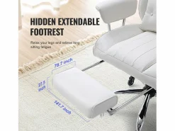 Silla de Oficina Ejecutiva SucceBuy, Reclinable con Reposapiés y Balanceo de 90 a 120° Blanco Clearance