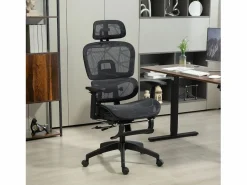 Silla de oficina ergonómica con soporte lumbar, reposacabezas, reposabrazos, tejido de malla, color (66x64x122 cm) Negro