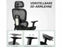 Silla de oficina ergonómica con soporte lumbar, reposacabezas, reposabrazos, tejido de malla, color (66x64x122 cm) Negro