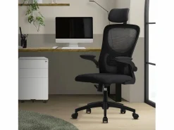 ML-DESIGN Silla de oficina ergonomica, asiento ordenador regulable con reposacabezas Negro Clearance