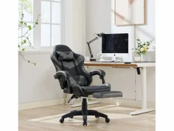 Silla de oficina giratoria con función de masaje en piel sintética - Altura regulable - Negro y^Hauss Spole New