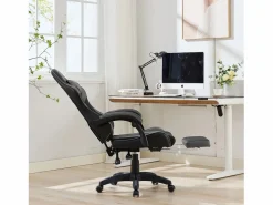 Silla de oficina giratoria con función de masaje en piel sintética - Altura regulable - Negro y^Hauss Spole New