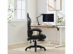 Silla de oficina giratoria con función de masaje en piel sintética - Altura regulable - Negro y^Hauss Spole New