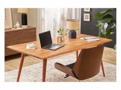 Miliboo Silla de oficina giratoria de diseño 360° negra, madera oscura nogal y metal CURVED Negro Clearance