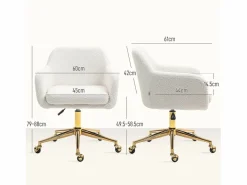 Hauss Spole Silla De Escritorio|Silla de oficina giratoria de tela Teddy blanca, altura ajustable, estructura de metal dorado