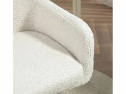 Hauss Spole Silla De Escritorio|Silla de oficina giratoria de tela Teddy blanca, altura ajustable, estructura de metal dorado