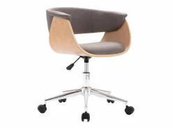 Silla de oficina giratoria de madera curvada y tela gris taupe ES106776 Topo Discount