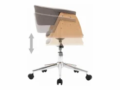 Silla de oficina giratoria de madera curvada y tela gris taupe ES106776 Topo Discount