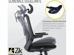 Silla De Oficina|Silla de Oficina Giratoria Ergonómica con Reposabrazos y Reposacabezas, con Apoyo Lumbar, Altura Ajustable en Tejido, Negra - ZIK
