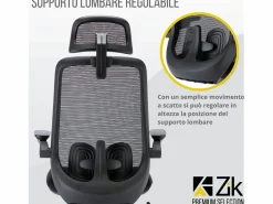 Silla De Oficina|Silla de Oficina Giratoria Ergonómica con Reposabrazos y Reposacabezas, con Apoyo Lumbar, Altura Ajustable en Tejido, Negra - ZIK