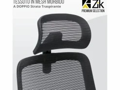 Silla De Oficina|Silla de Oficina Giratoria Ergonómica con Reposabrazos y Reposacabezas, con Apoyo Lumbar, Altura Ajustable en Tejido, Negra - ZIK