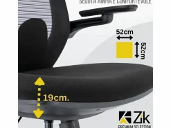 Silla De Oficina|Silla de Oficina Giratoria Ergonómica con Reposabrazos y Reposacabezas, con Apoyo Lumbar, Altura Ajustable en Tejido, Negra - ZIK