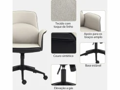Homcom Silla De Oficina|Silla de oficina Jaca altura ajustable negro/crema 93-103x66x65 cm