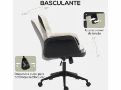 Homcom Silla De Oficina|Silla de oficina Jaca altura ajustable negro/crema 93-103x66x65 cm