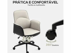 Homcom Silla De Oficina|Silla de oficina Jaca altura ajustable negro/crema 93-103x66x65 cm