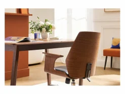 Silla de oficina moderna negra con madera oscura RUFIN^Miliboo Best