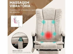 Vinsetto Silla De Oficina|Silla de oficina Orquídea Homcom 6 puntos de masaje + calefacción + reposapiés crema 113-120x70x62 cm