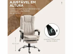 Vinsetto Silla De Oficina|Silla de oficina Orquídea Homcom 6 puntos de masaje + calefacción + reposapiés crema 113-120x70x62 cm